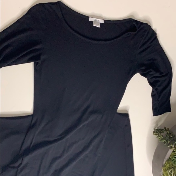 Macy’s bar III Black Fitted 3/4 sleeve basic stretch maxi dress - Picture 4 of 6